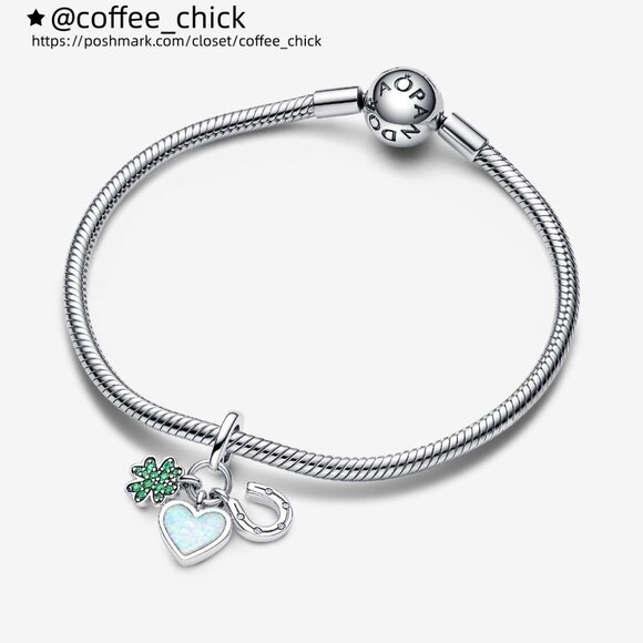 Pandora Four Leaf Clover, Heart and Horseshoe Triple Dangle Charm - Picture 3 of 5